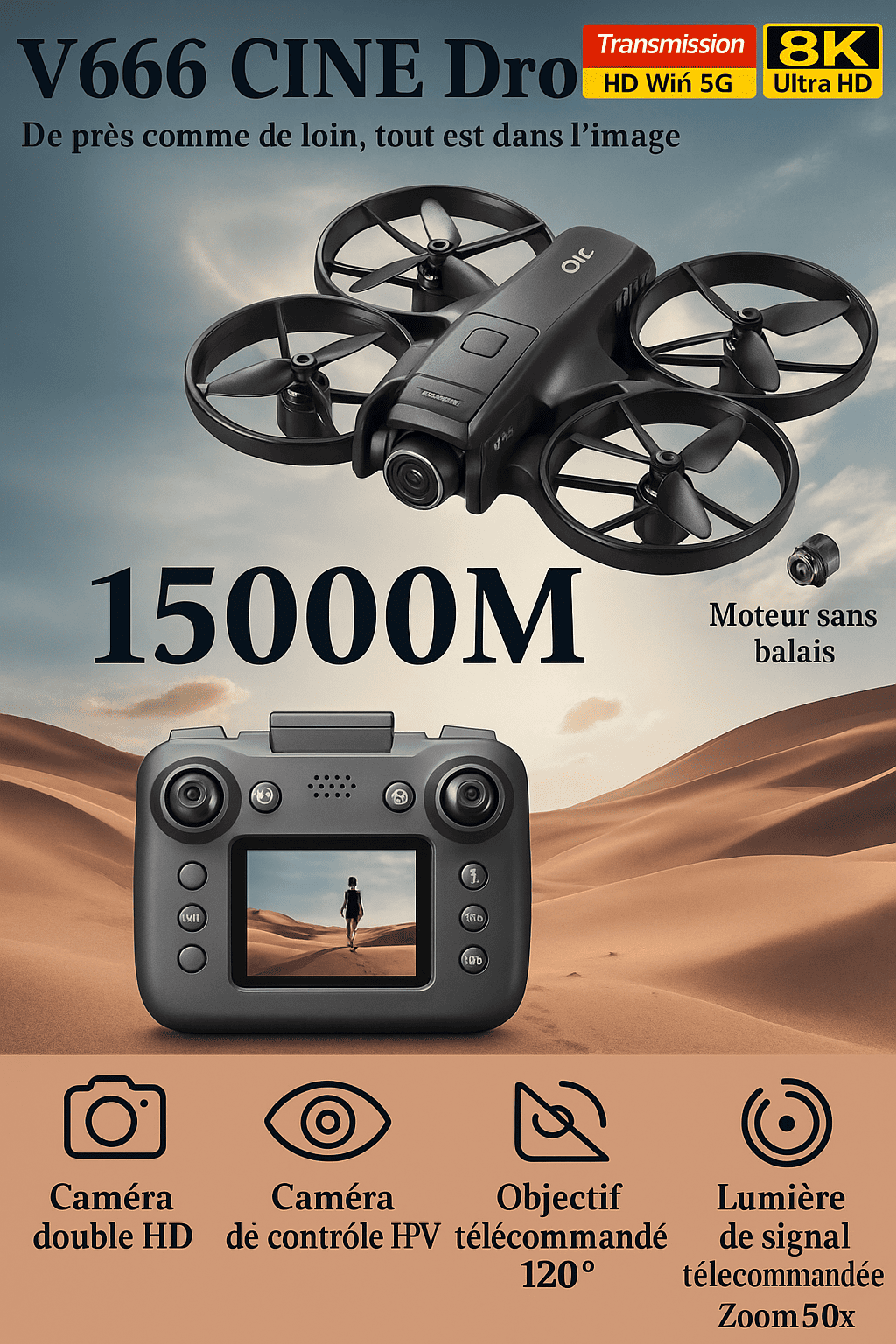 Drone Professionnel V666 – Double Caméra 8K & Stabilisation 6 Axes
