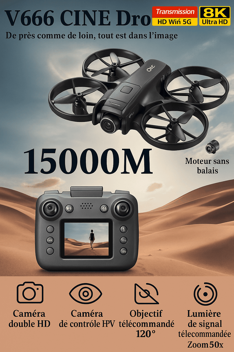 Drone Professionnel V666 – Double Caméra 8K & Stabilisation 6 Axes