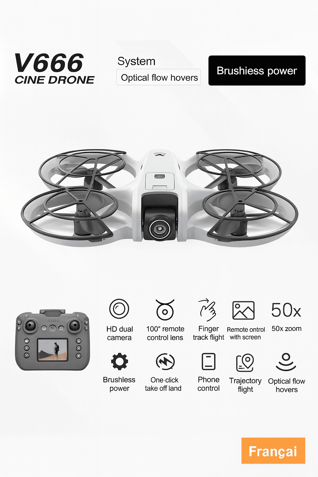 Drone Professionnel V666 – Double Caméra 8K & Stabilisation 6 Axes